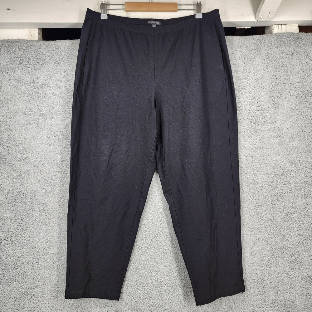 EILEEN FISHER Black Pull On Elastic Waist Pants‎ Stretch Women's Size Large